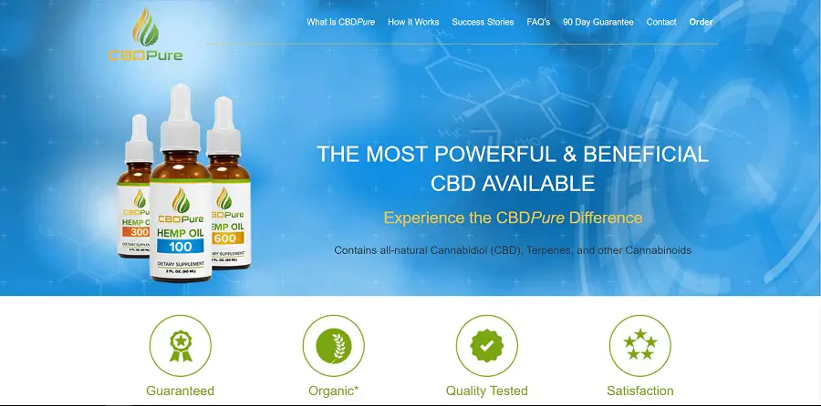 Home page of CBD Pure website