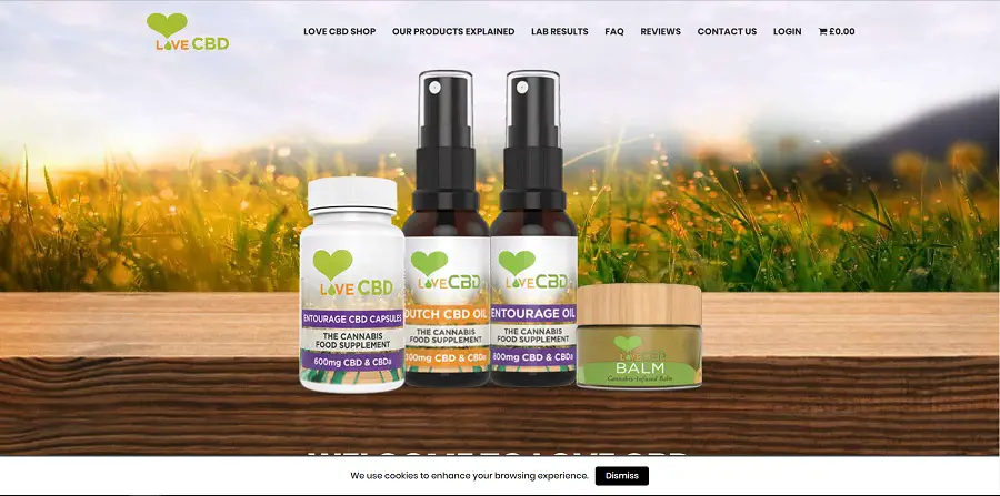 Home page of Love CBD website