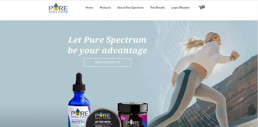 Home page of Pure Spectrum CBD website