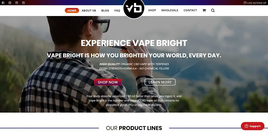 Home page of Vape Bright website