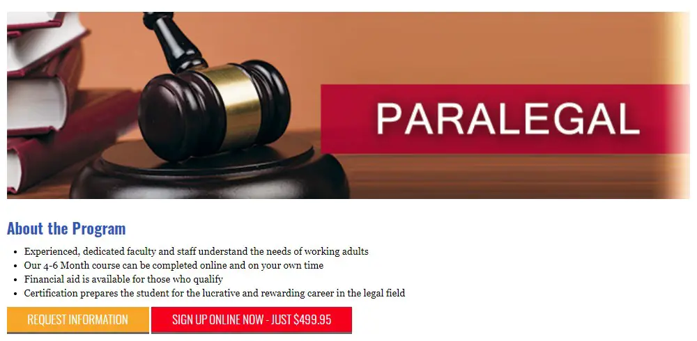 Sebron University paralegal course page