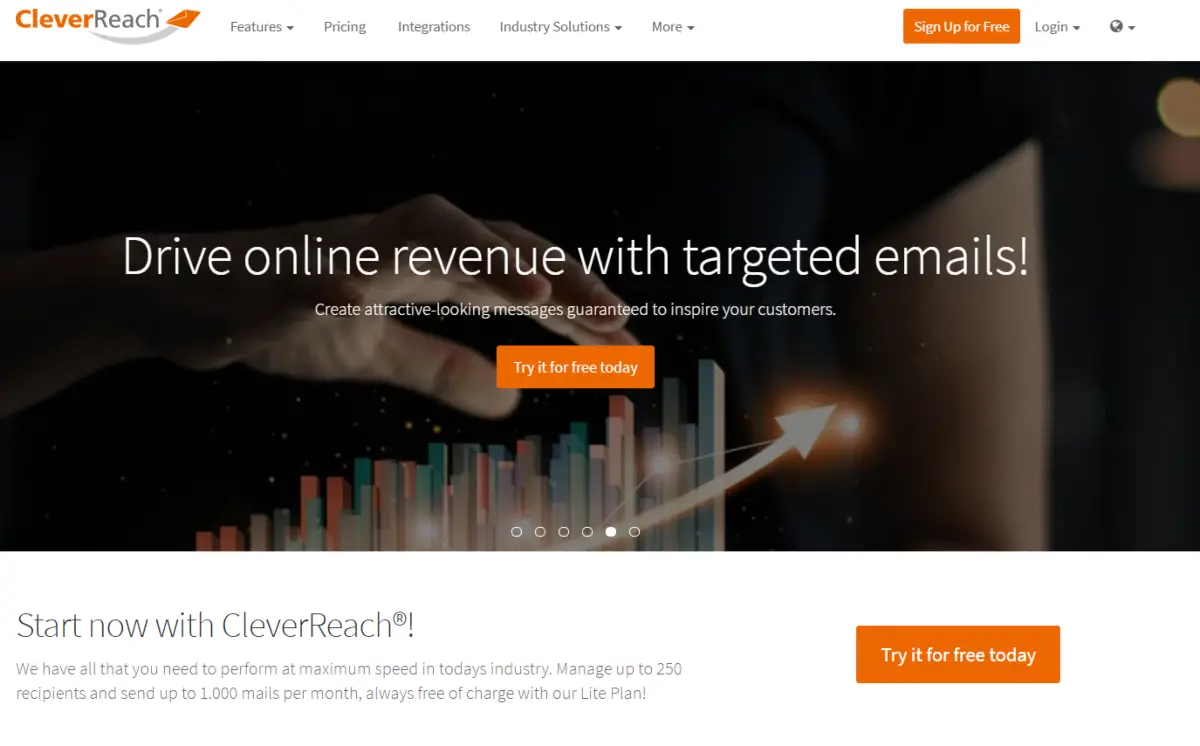 This is a screenshot taken from the Clever Reach website showing that the service can be used by businesses to drive online revenue using better targeted emails. 