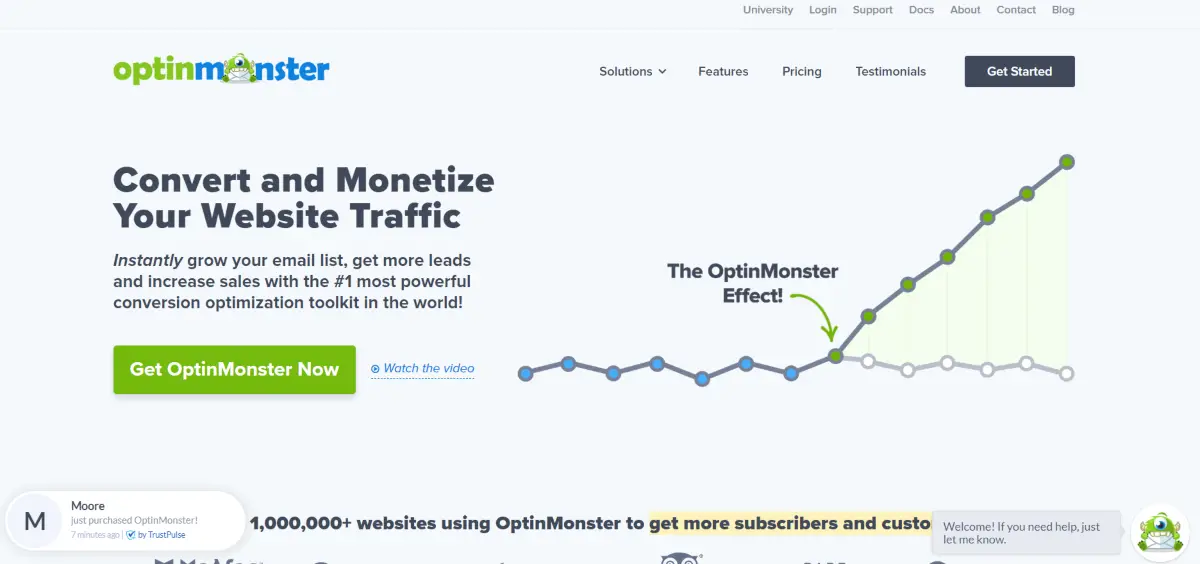This is a screenshot of the optinmonster website that provides lead capture tools that integrate with most autoresponder services to convert and monetize more website traffic. 