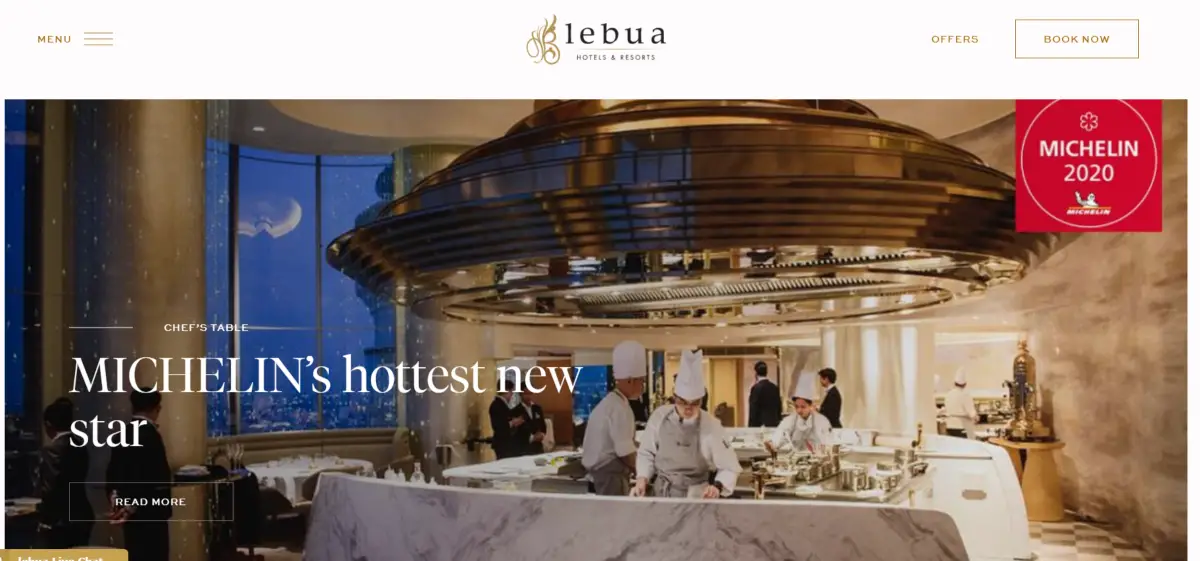This is a screenshot of the Lebua Hotels  website that focuses on creating culinary experiences offering fine dining in exquisite hotels across the Asia Pacific.