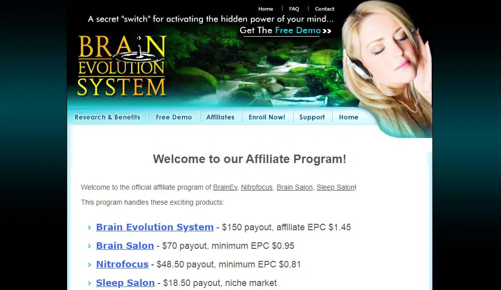 brain evolution affiliate program sign up page