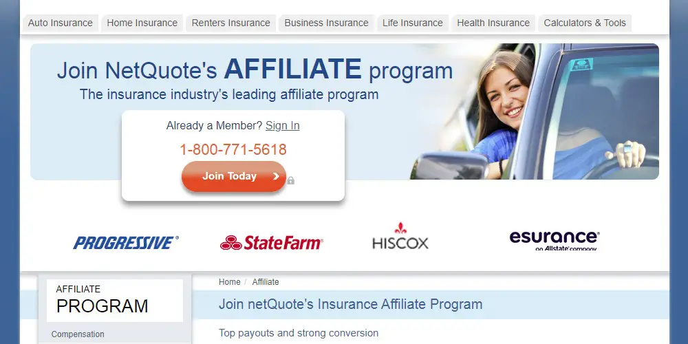 net quote affiliate sign up page