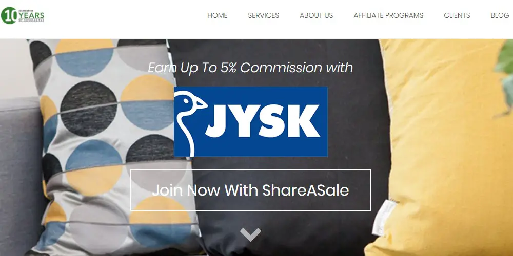 JYSK affiliate sign up page