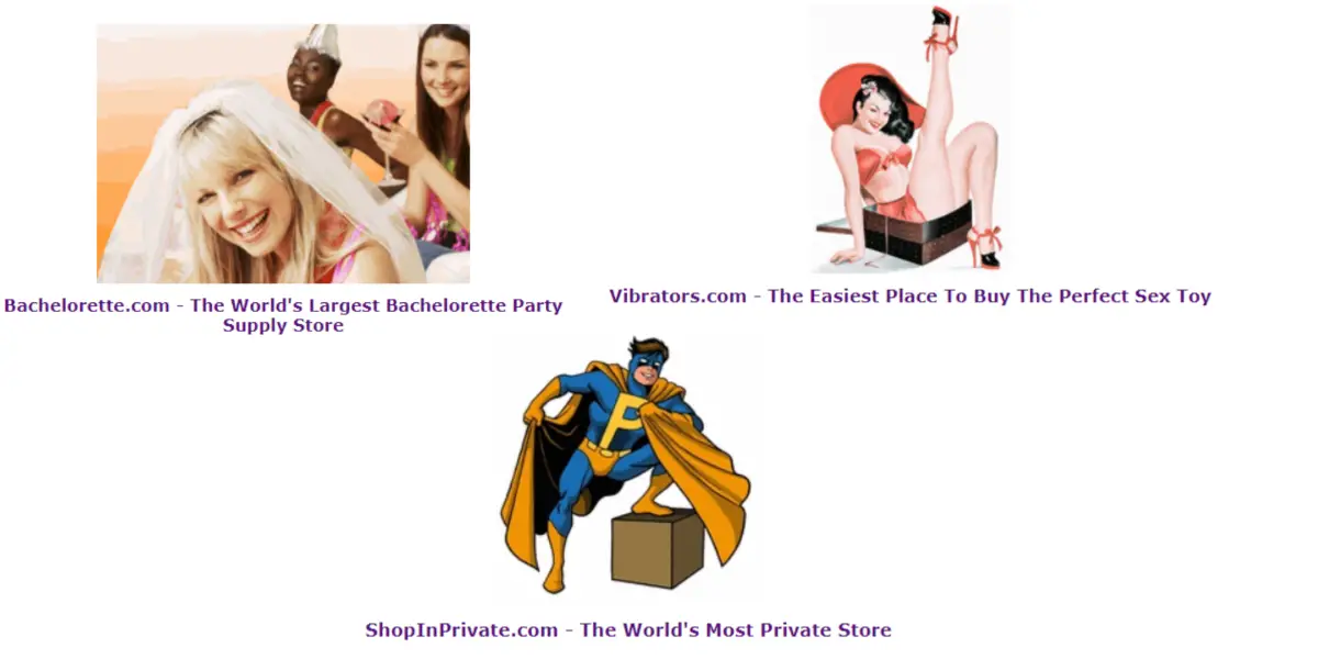 This image shows the 3 brands Prive Co operate that have adult affiliate programs - Bacherlorette.com, Vibrators.com and ShopinPrivate.com.
