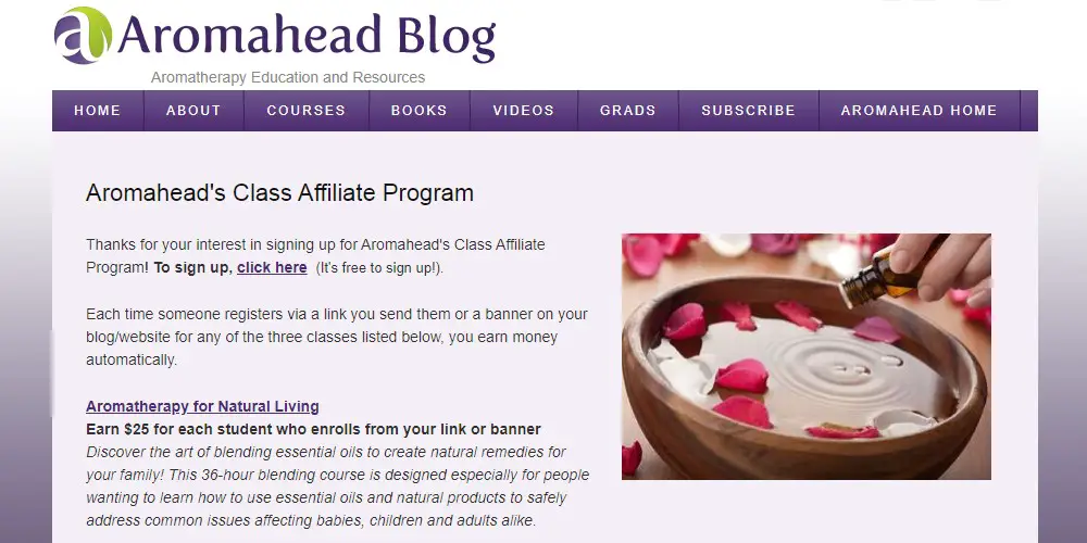 aroma head affiliate sign up page