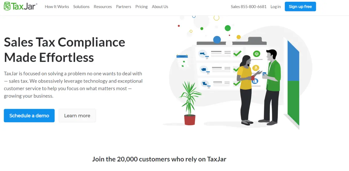 This is a screenshot taken from the TaxJar.com website showing the team have development sales tax management software suited to online sellers.