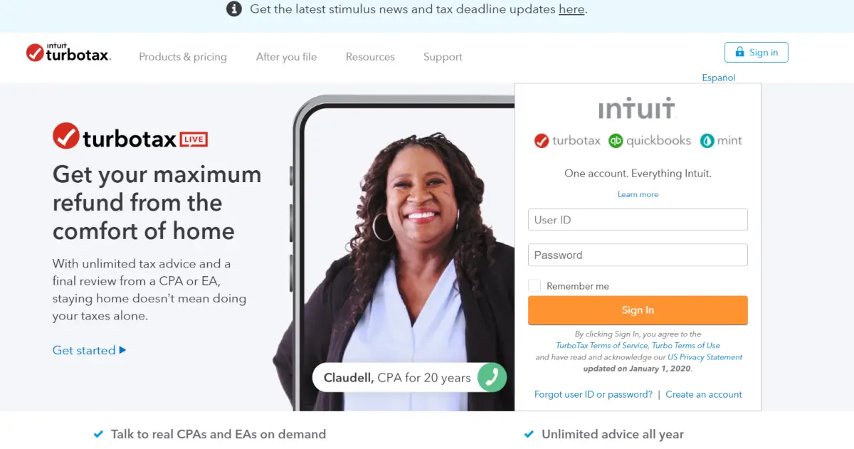 This is a screenshot of the Turbotax.com homepage showing they provide tax preparation software to get the maximum tax refund possible. 