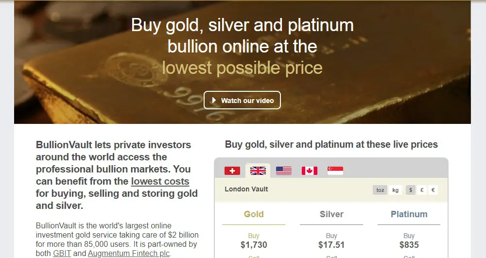 bullion vault home page