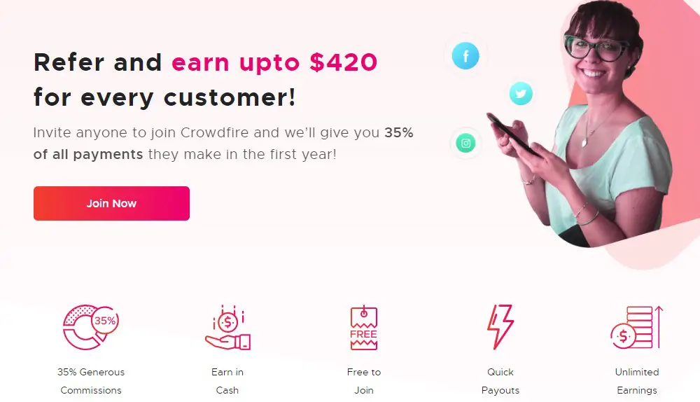 crowdfire affiliate sign up page