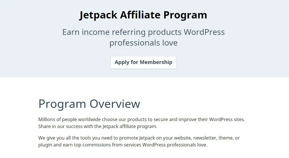 jetpack affiliate sign up page