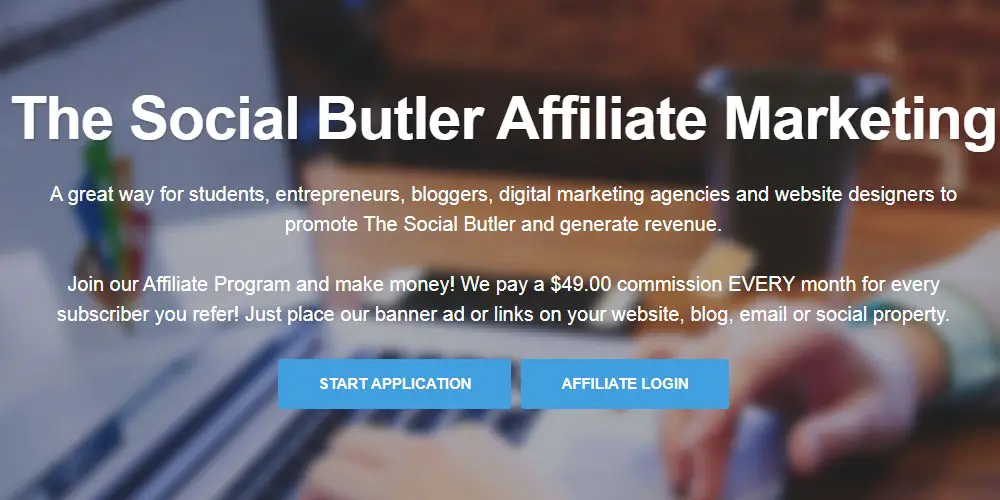 the social butler affiliate sign up page