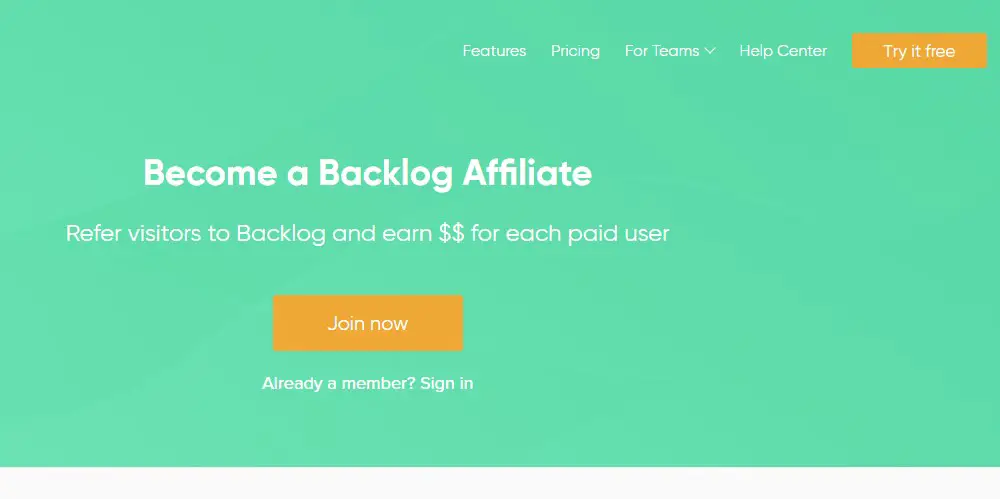 backlog affiliate sign up page