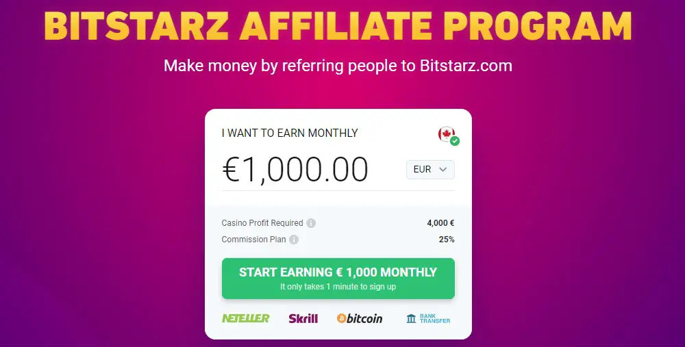 Bitstarz affiliate sign up page