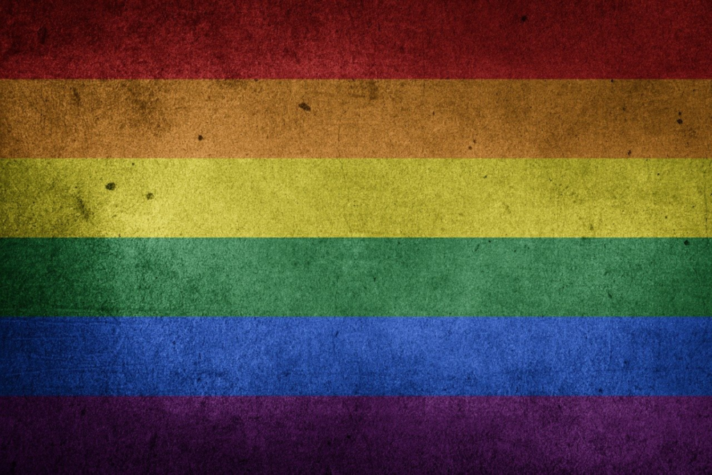 The image shows a photo of an LGBTQ flag showcasing the rainbow colors that gay focused businesses often use as part of their branding.