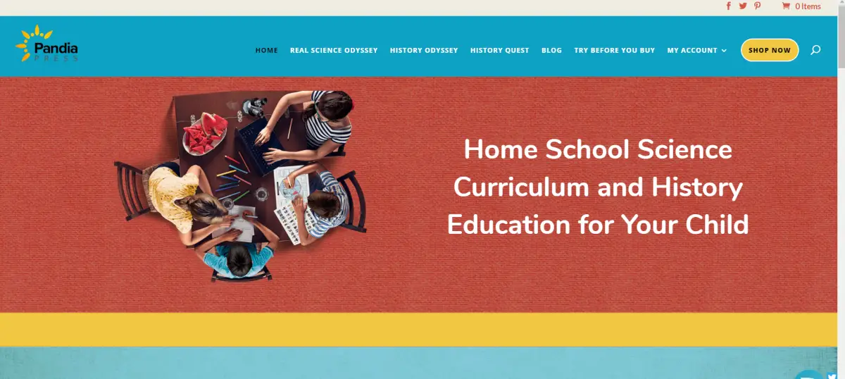 This is a screenshot taken from the PandiaPress.com website showing they homeschool science and history curriculum.
